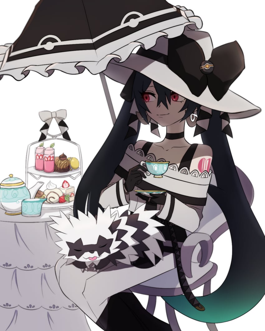 hatsune miku, dark miku, galarian zigzagoon, and sinistea (pokemon and 2 more) drawn by haruki_sparsa