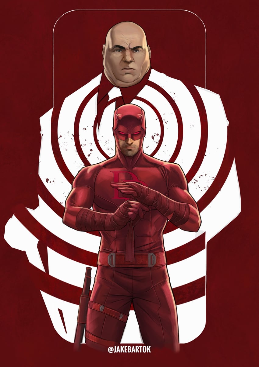 daredevil, wilson fisk, and kingpin (marvel) drawn by jr_bartok