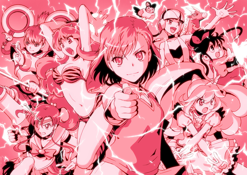 misaka mikoto, lum, kise yayoi, elesa, kino makoto, and 7 more (pokemon and 8 more) drawn by chihedo