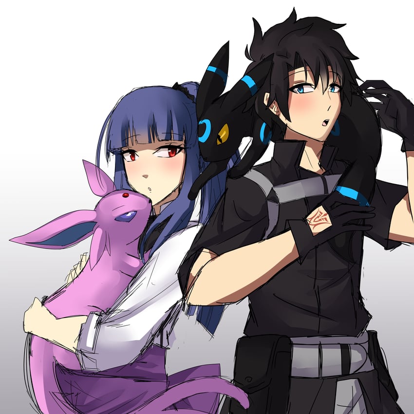 fujimaru ritsuka, umbreon, espeon, and asagami fujino (fate and 3 more) drawn by ludook