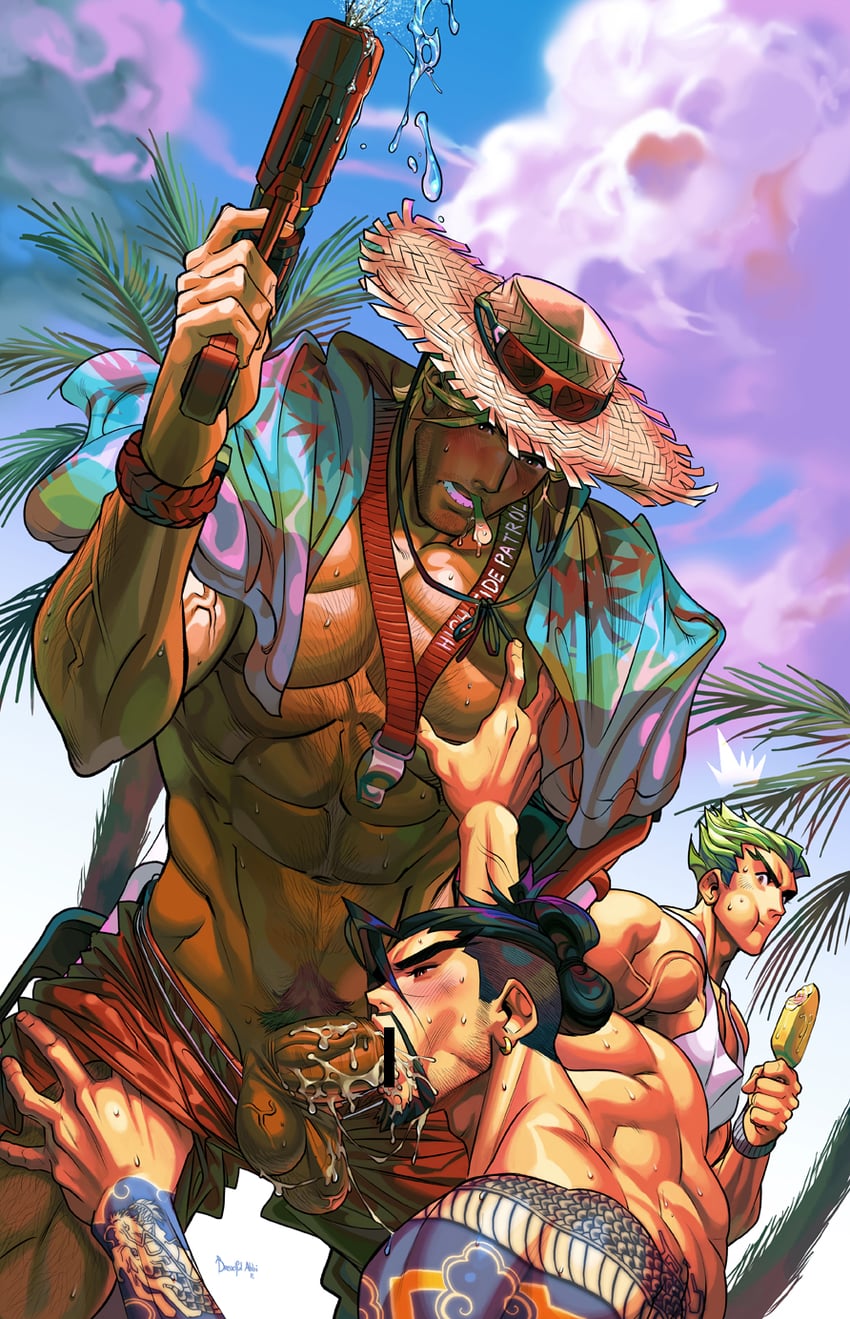 genji, cassidy, hanzo, and lifeguard cassidy (overwatch and 1 more) drawn by dreadful_alibi