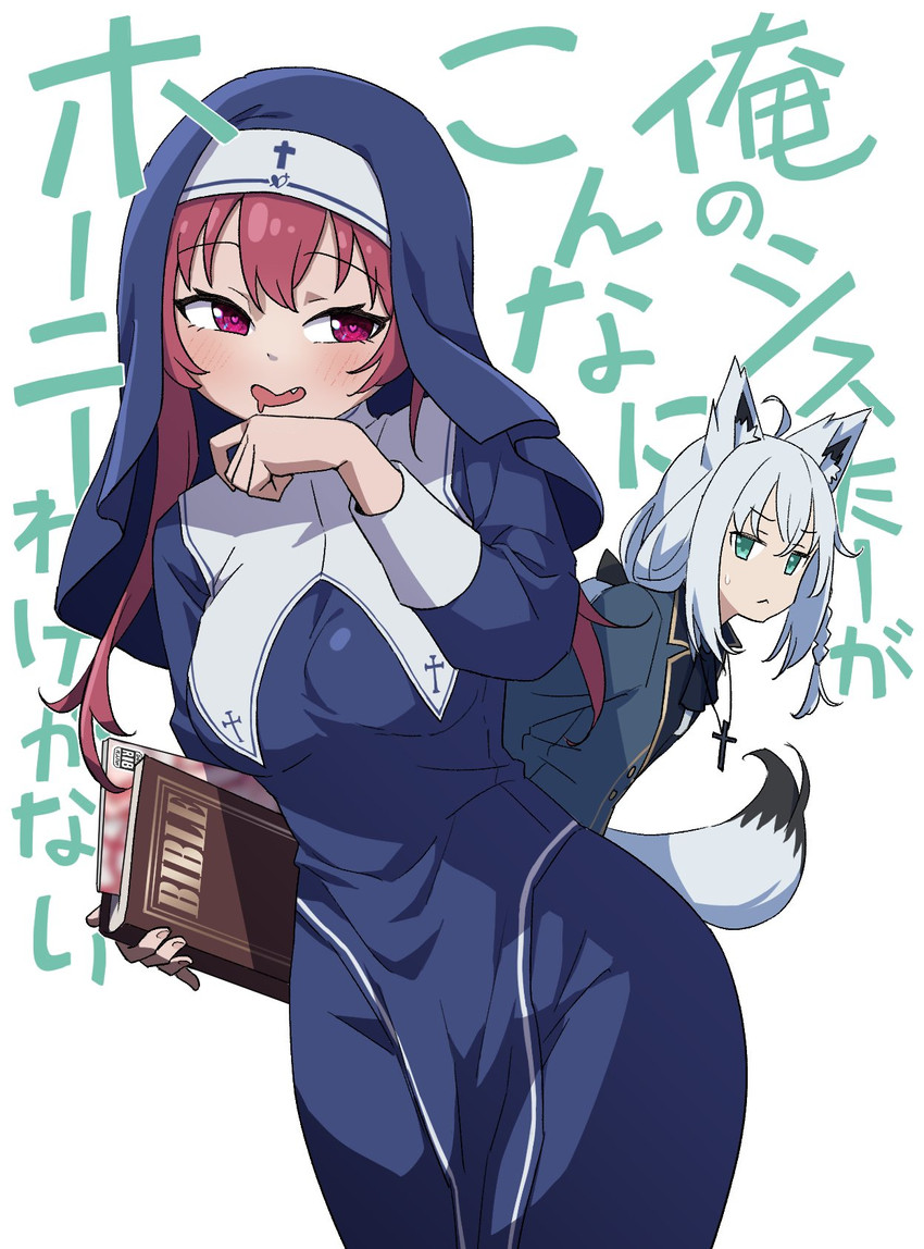 houshou marine and shirakami fubuki (hololive and 1 more) drawn by hotatetaho