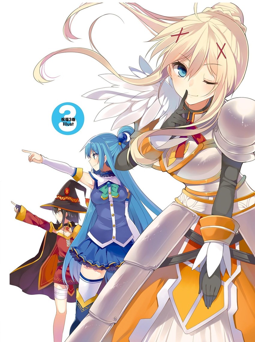 megumin, aqua, and darkness (kono subarashii sekai ni shukufuku wo!) drawn by mishima_kurone