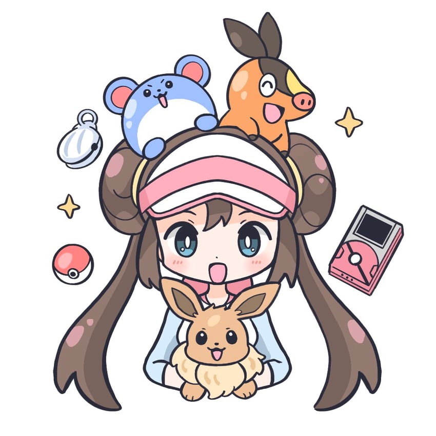 rosa, eevee, tepig, and marill (pokemon and 1 more) drawn by ilovekongguksu