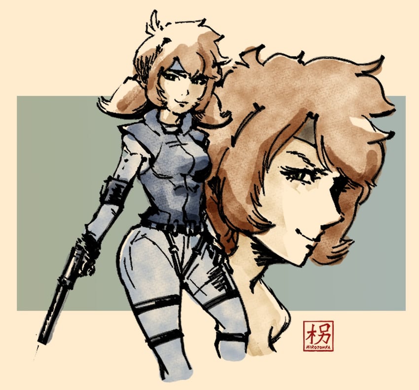 solid snake, meryl silverburgh, and blu rivers (original and 1 more) drawn by hirotonfa