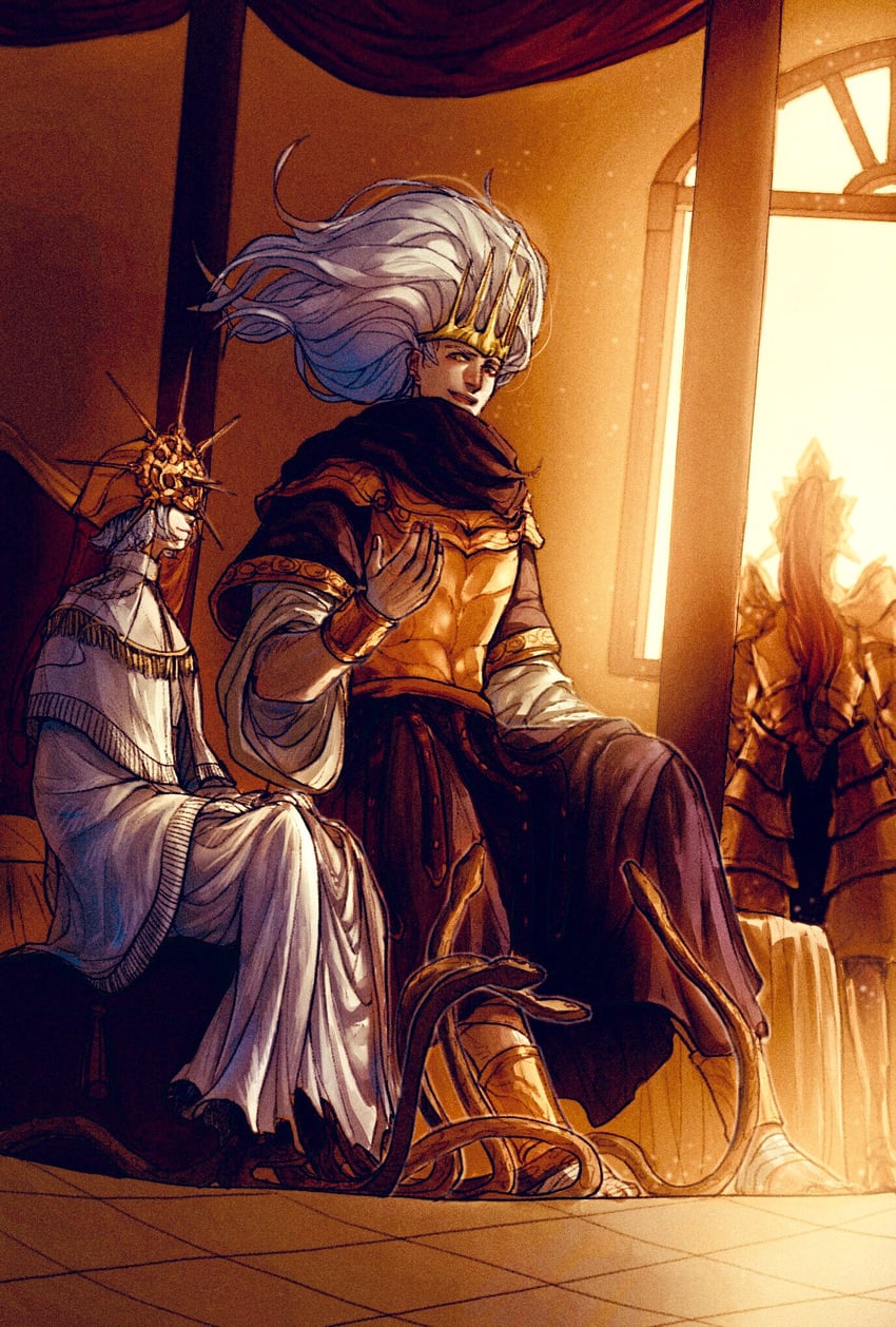 dark sun gwyndolin, nameless king, and dragon slayer ornstein (dark souls and 2 more) drawn by tworain_w