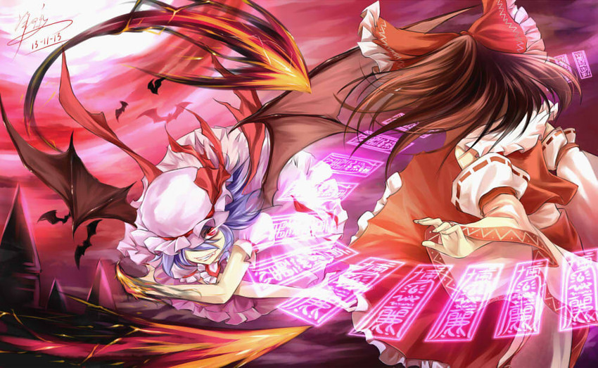 hakurei reimu and remilia scarlet (touhou) drawn by yomi_yasou