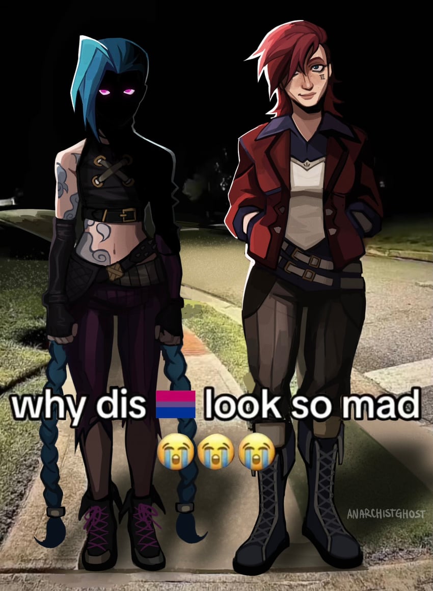 jinx, vi, arcane jinx, and arcane vi (league of legends and 1 more) drawn by anarchistghost