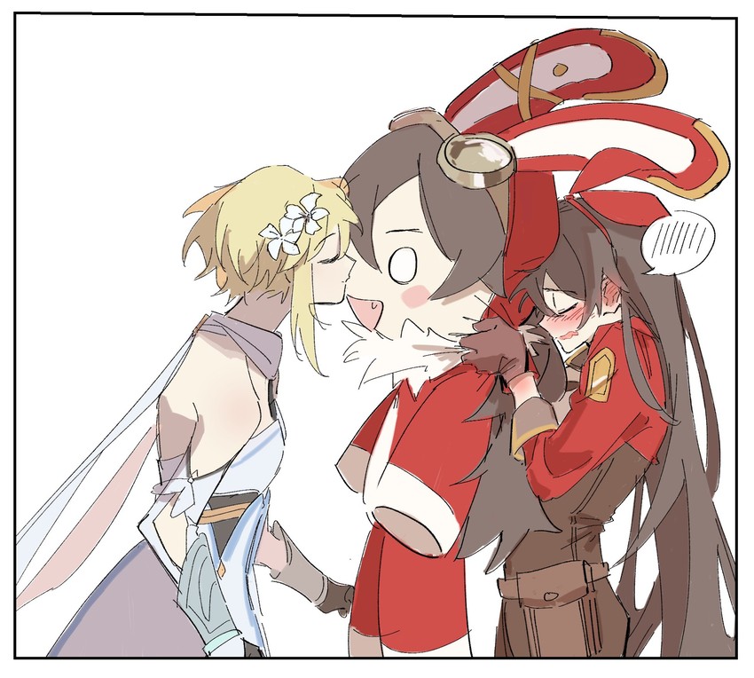 lumine, amber, and baron bunny (genshin impact) drawn by kurattes