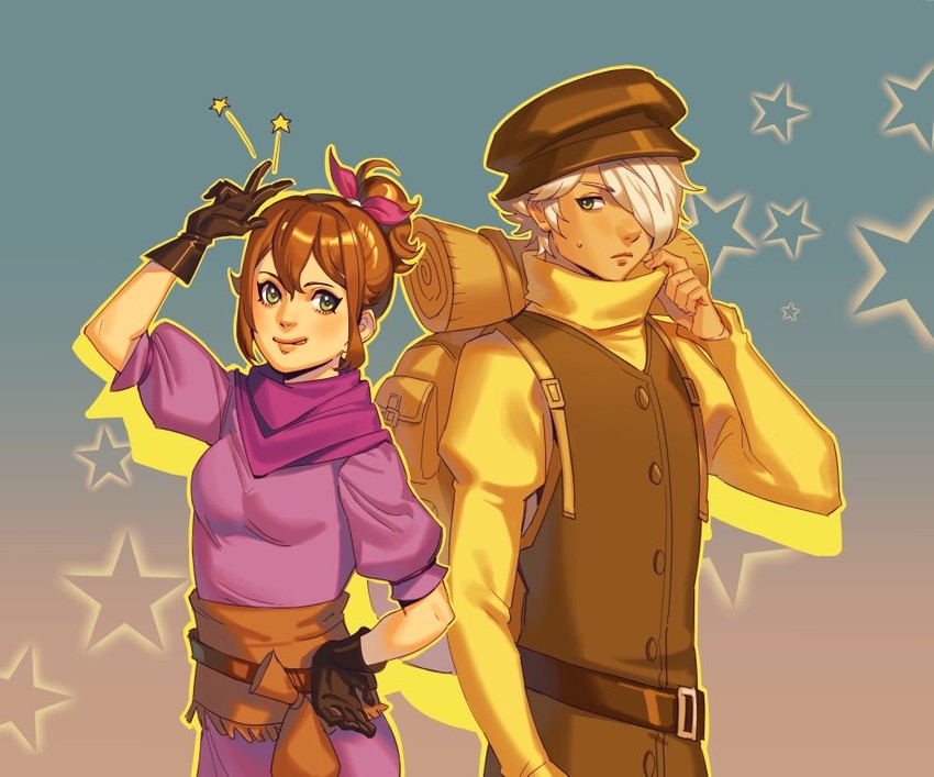 therion and tressa colzione (octopath traveler and 1 more) drawn by mella