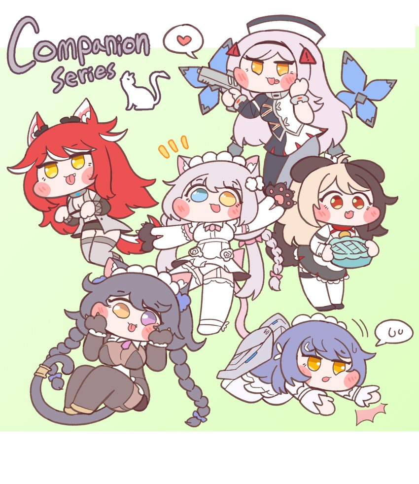 poi, hachiko of castling, perrault, black lilith, fenrir, and 1 more (last origin) drawn by bulga