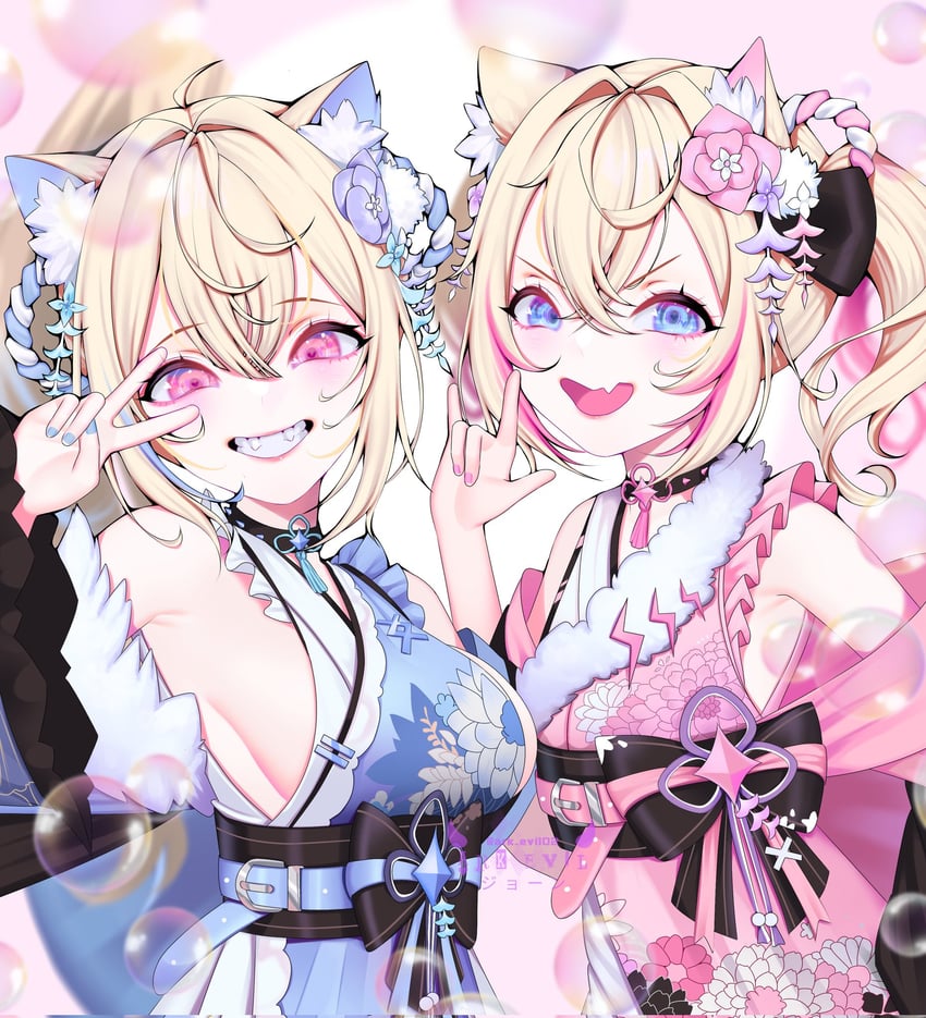 fuwawa abyssgard and mococo abyssgard (hololive and 1 more) drawn by ark_evil02