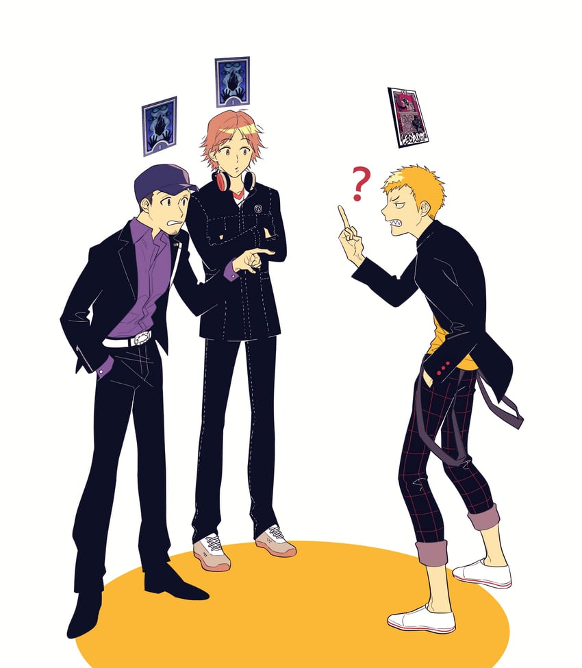 hanamura yousuke, iori junpei, and sakamoto ryuuji (persona and 3 more) drawn by louis_hyeon
