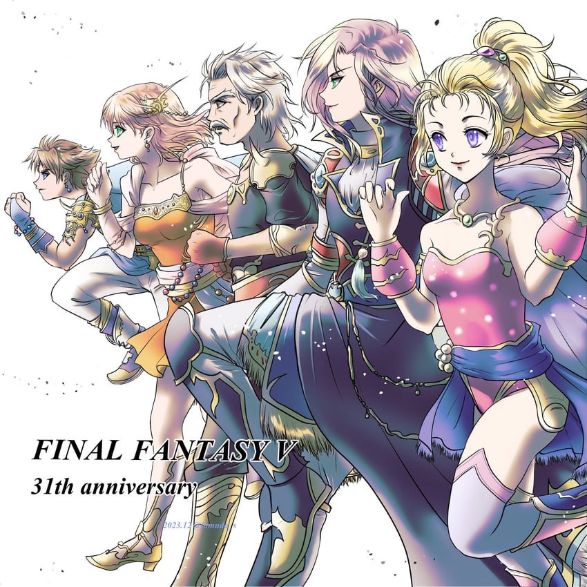 lenna charlotte tycoon, faris scherwiz, bartz klauser, krile mayer baldesion, and galuf halm baldesion (final fantasy and 3 more) drawn by sirotuka_lambda