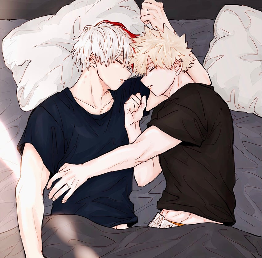 bakugou katsuki and todoroki shoto (boku no hero academia) drawn by akitsukio3o