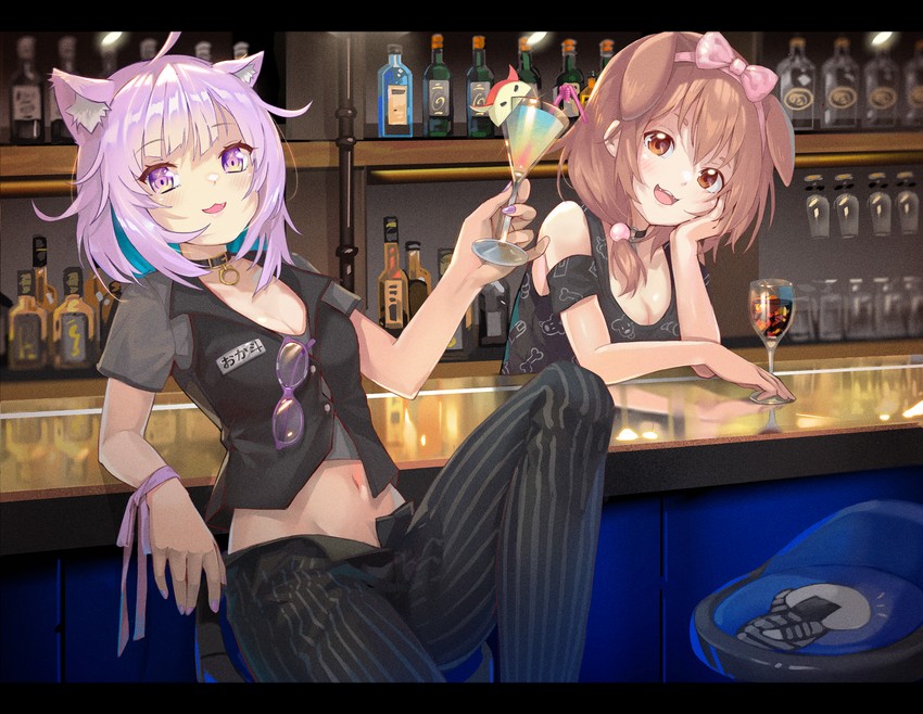 nekomata okayu, inugami korone, and onigirya (hololive) drawn by yoshikawa_hiro