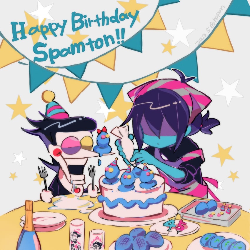 kris and spamton g. spamton (deltarune) drawn by noppo_(nopon)