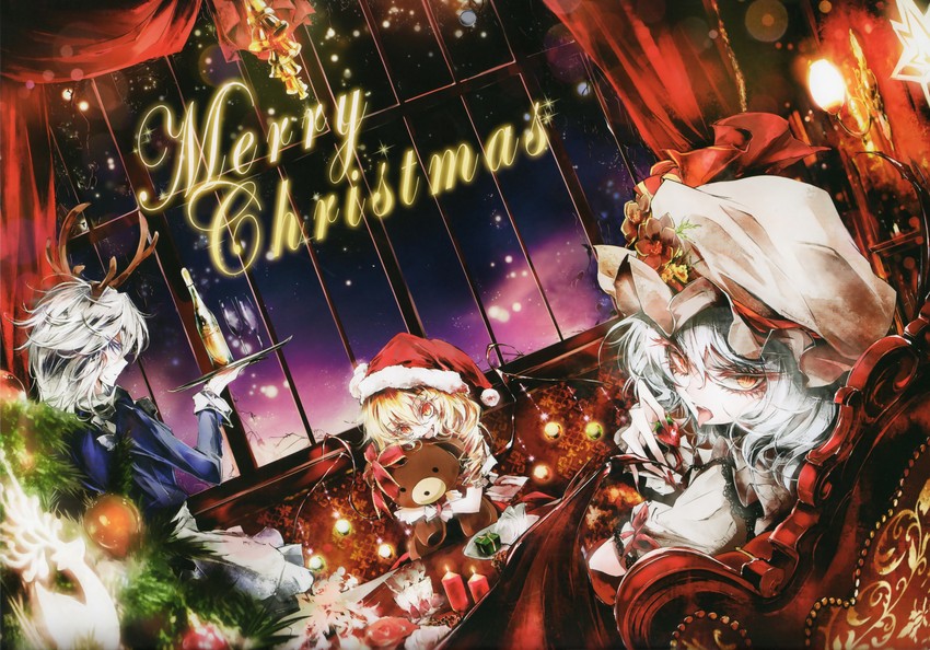 remilia scarlet, flandre scarlet, and izayoi sakuya (touhou) drawn by kanaria_(fuusenkazura)