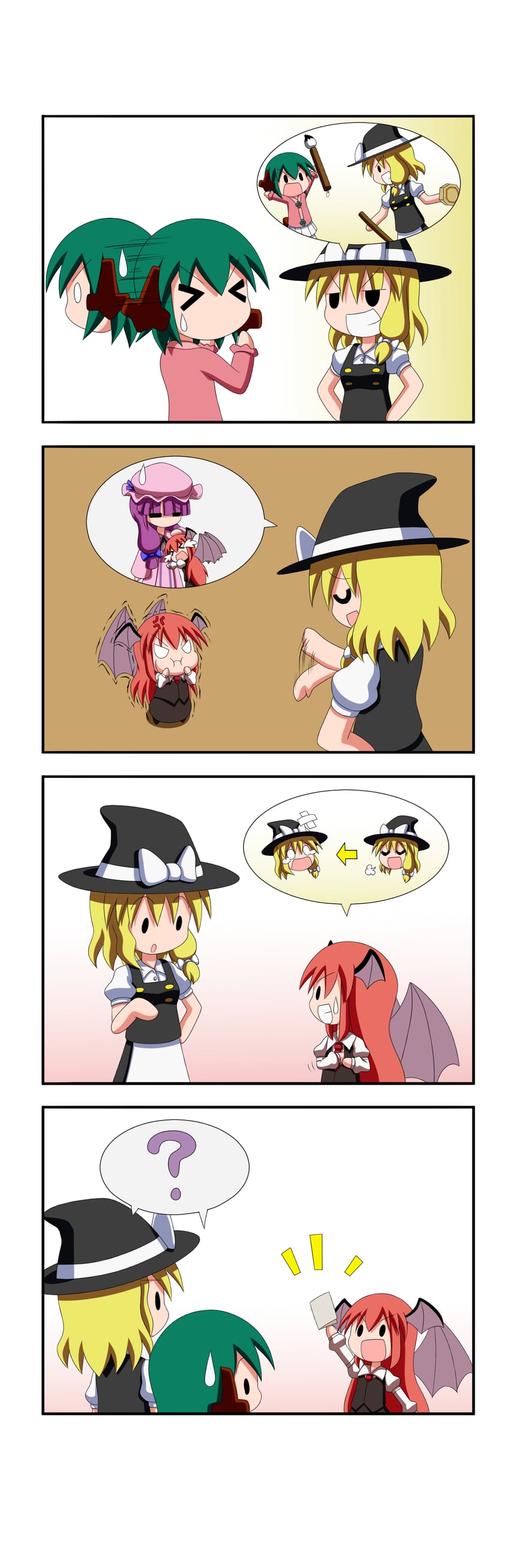 kirisame marisa, patchouli knowledge, koakuma, and kasodani kyouko (touhou) drawn by rakugaki-biyori