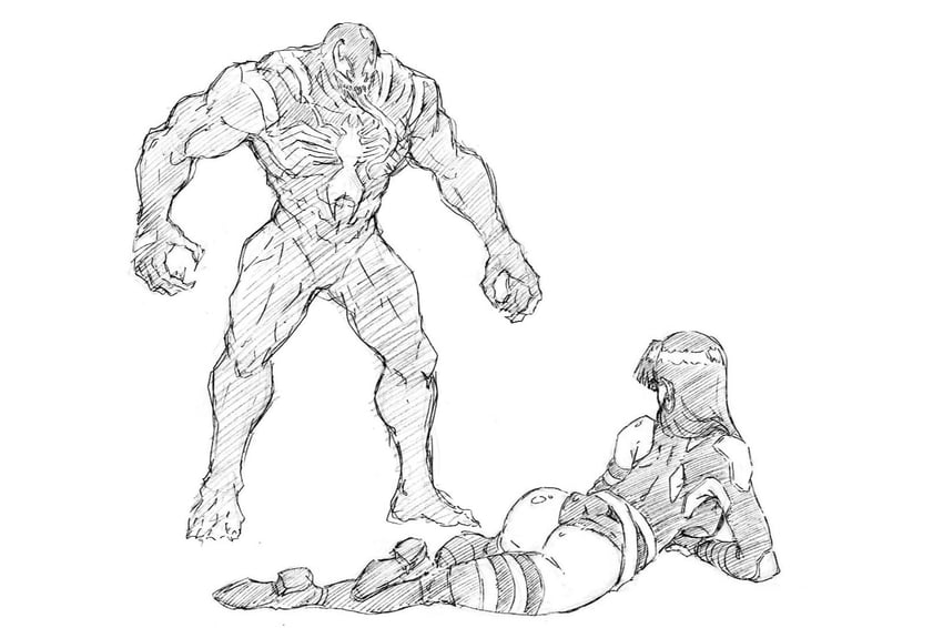 psylocke and venom (marvel and 4 more) drawn by rakusakugk