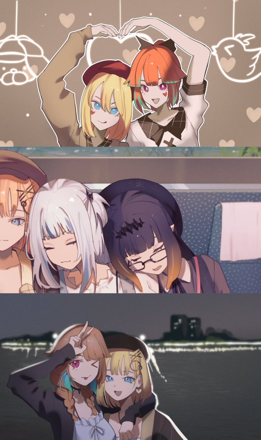 gawr gura, ninomae ina'nis, takanashi kiara, watson amelia, bubba, and 1 more (hololive and 1 more) drawn by ninochuu