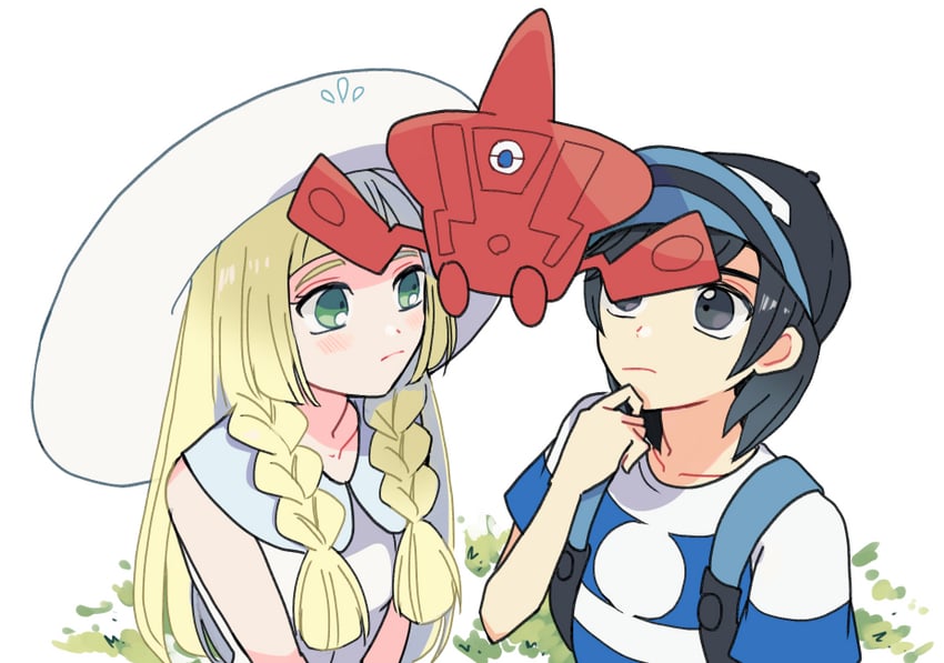 lillie, rotom, elio, and rotom dex (pokemon and 1 more) drawn by atsumi_yoshioka