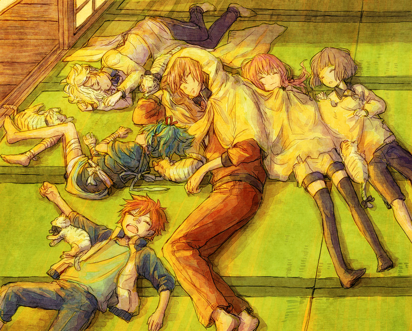 midare toushirou, gokotai, sayo samonji, yamanbagiri kunihiro, gokotai's tigers, and 2 more (touken ranbu) drawn by wachiko