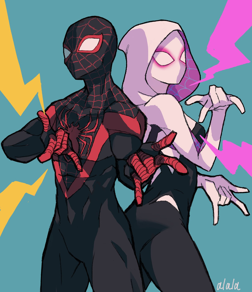 spider-gwen and spider-man (marvel and 3 more) drawn by sushi_pizza_rrr