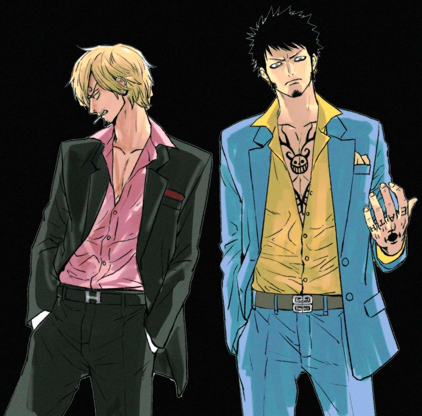sanji and trafalgar law (one piece) drawn by chief_(chiefvinsmoke)