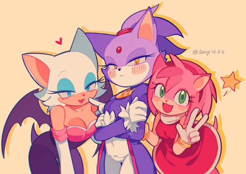 amy rose, blaze the cat, and rouge the bat (sonic) drawn by lazy_kun