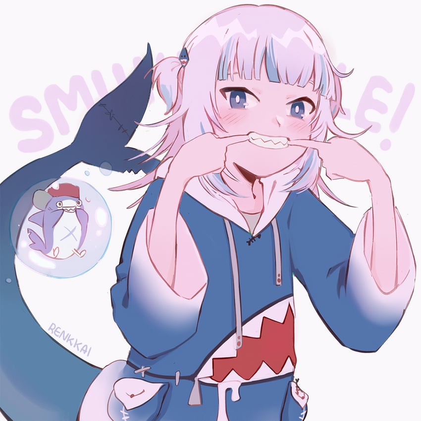gawr gura and bloop (hololive and 1 more) drawn by renkkai