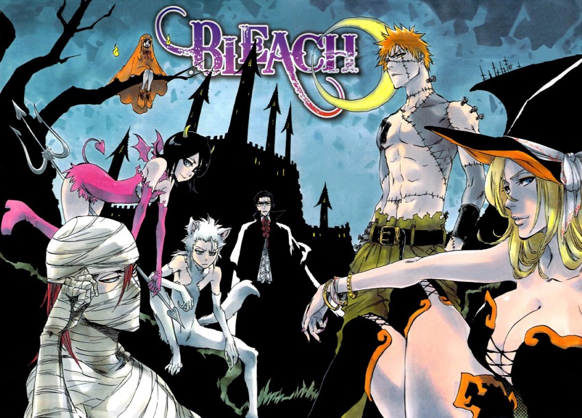 kuchiki rukia, inoue orihime, kurosaki ichigo, matsumoto rangiku, hitsugaya toushirou, and 2 more (bleach and 1 more) drawn by kubo_tite