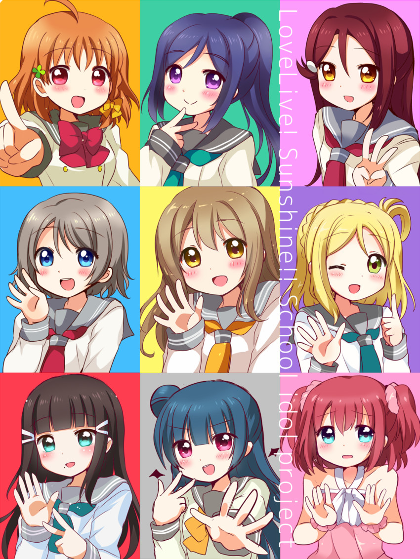 watanabe you, tsushima yoshiko, sakurauchi riko, takami chika, matsuura kanan, and 4 more (love live! and 1 more) drawn by mikurun