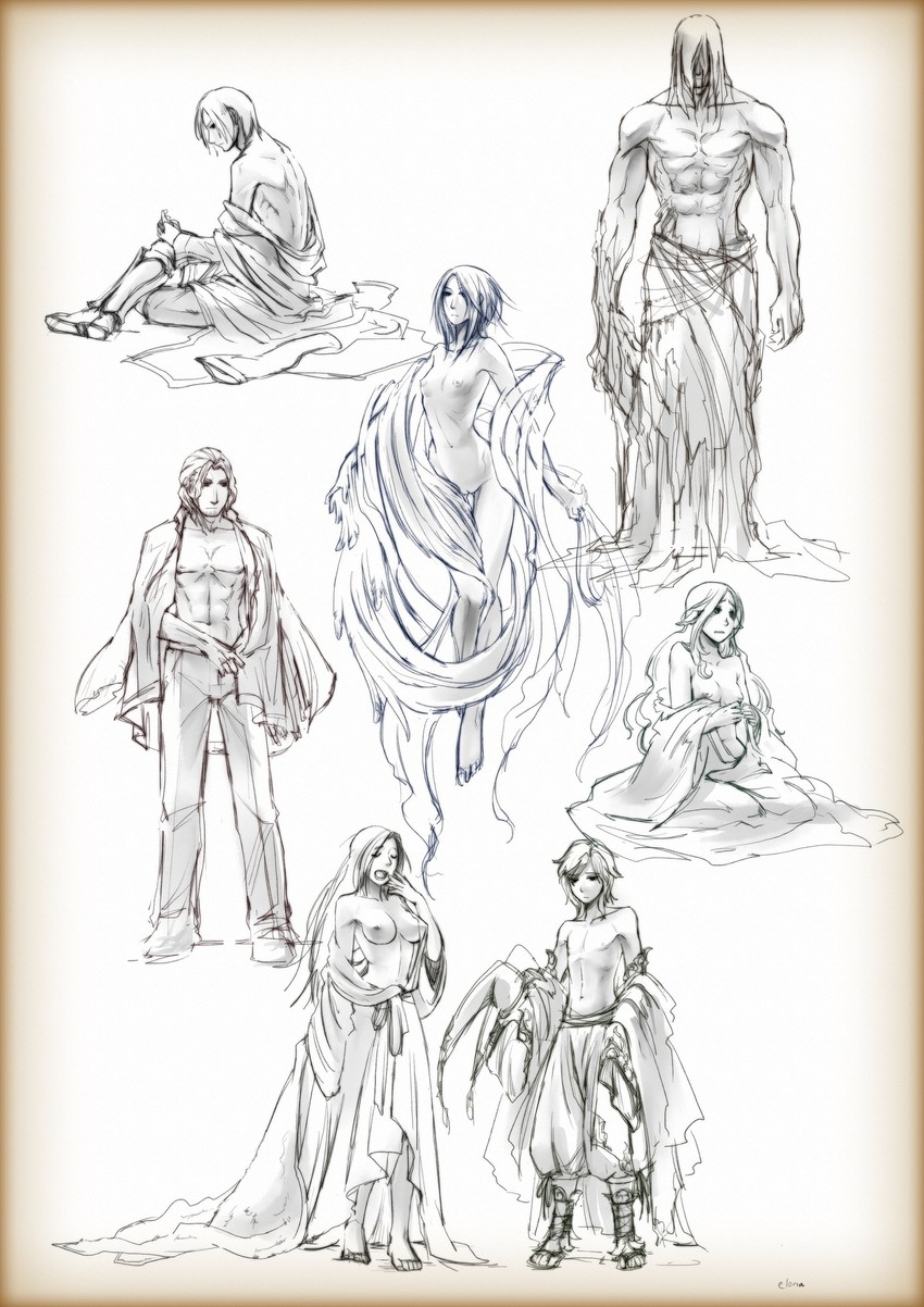 kumiromi of harvest, jure of healing, ehekatl of luck, mani of machine, lulwy of wind, and 2 more (elona) drawn by 55dopl3e