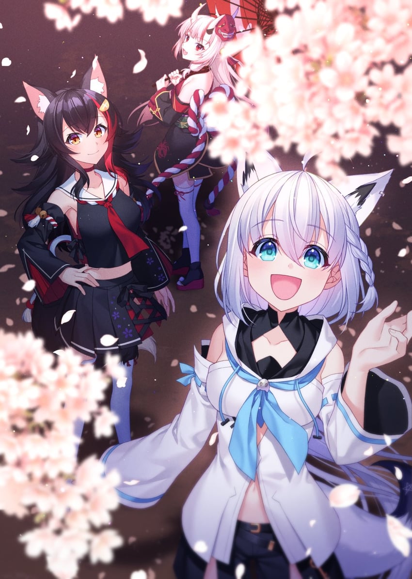 shirakami fubuki, ookami mio, and nakiri ayame (hololive) drawn by jenevan