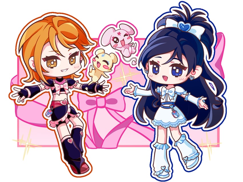 misumi nagisa, yukishiro honoka, cure black, cure white, mepple, and 1 more (precure and 1 more)