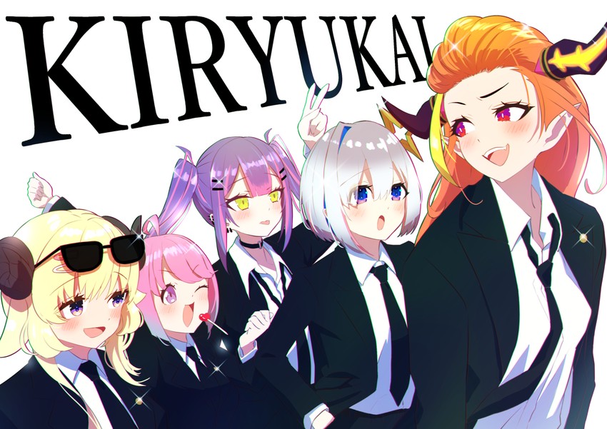 tokoyami towa, amane kanata, kiryu coco, tsunomaki watame, and himemori luna (hololive) drawn by nemu_iine