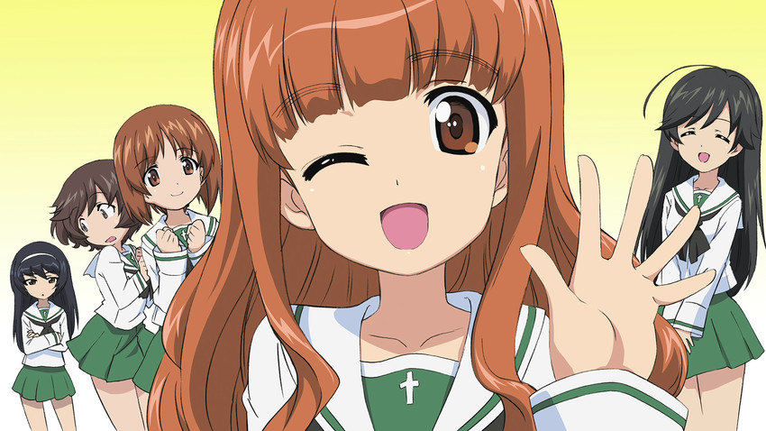 nishizumi miho, akiyama yukari, takebe saori, reizei mako, and isuzu hana (girls und panzer)