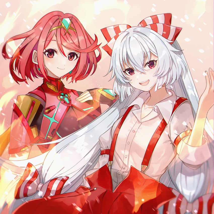 fujiwara no mokou and pyra (touhou and 2 more) drawn by yasaikakiage