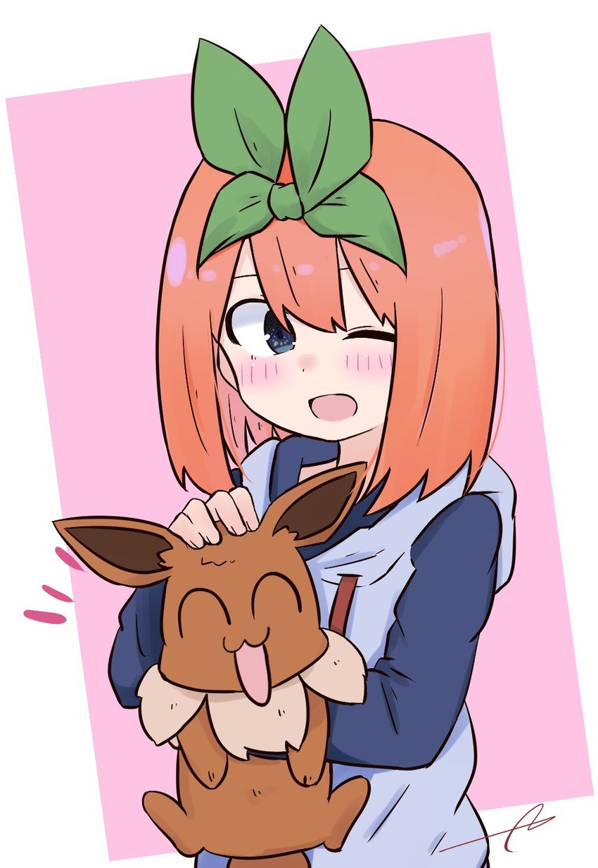 eevee and nakano yotsuba (pokemon and 2 more) drawn by kujou_karasuma