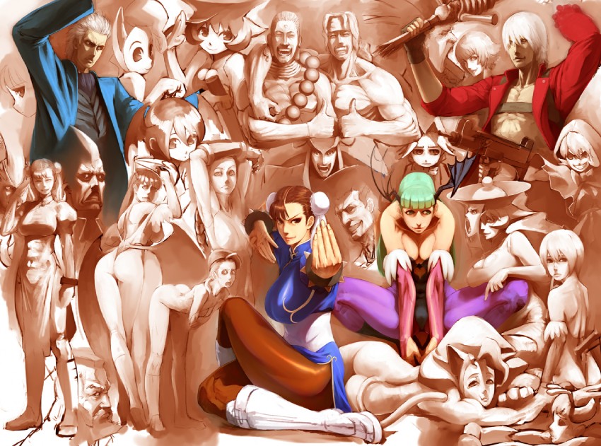 chun-li, morrigan aensland, cammy white, lilith, dante, and 14 more (street fighter and 3 more) drawn by kurohachi