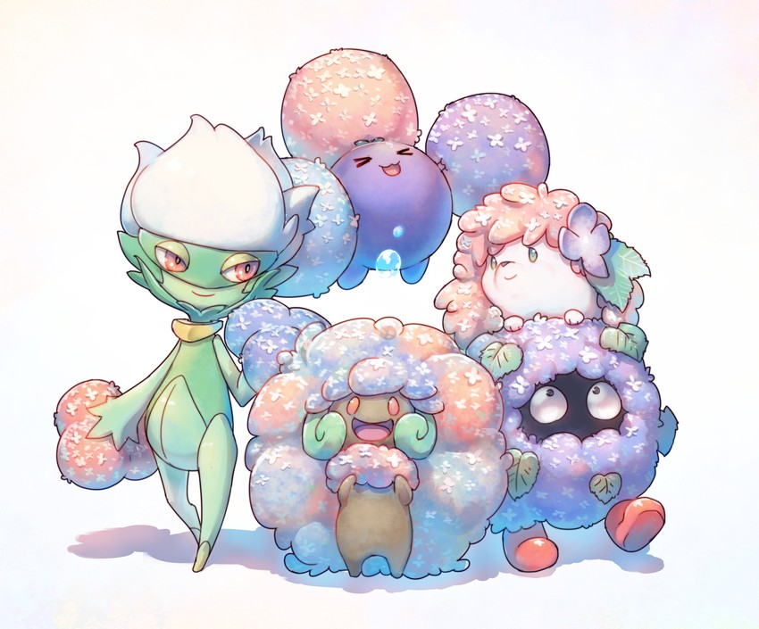 shaymin, whimsicott, jumpluff, roserade, and tangela (pokemon) drawn by p!k@ru