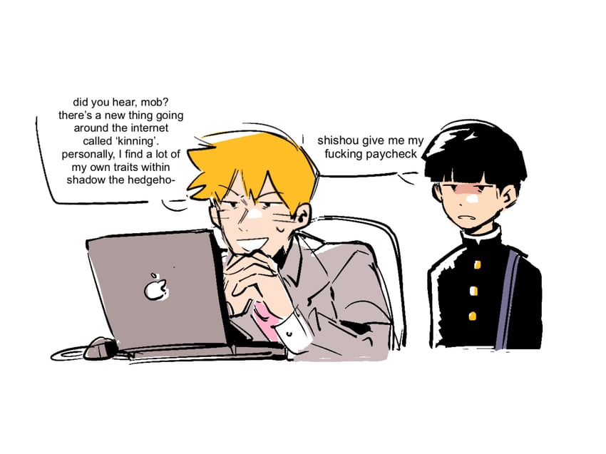 kageyama shigeo and reigen arataka (mob psycho 100) drawn by mp100days