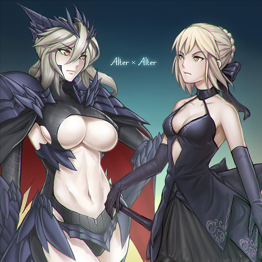 artoria pendragon and saber alter (fate and 1 more) drawn by klon