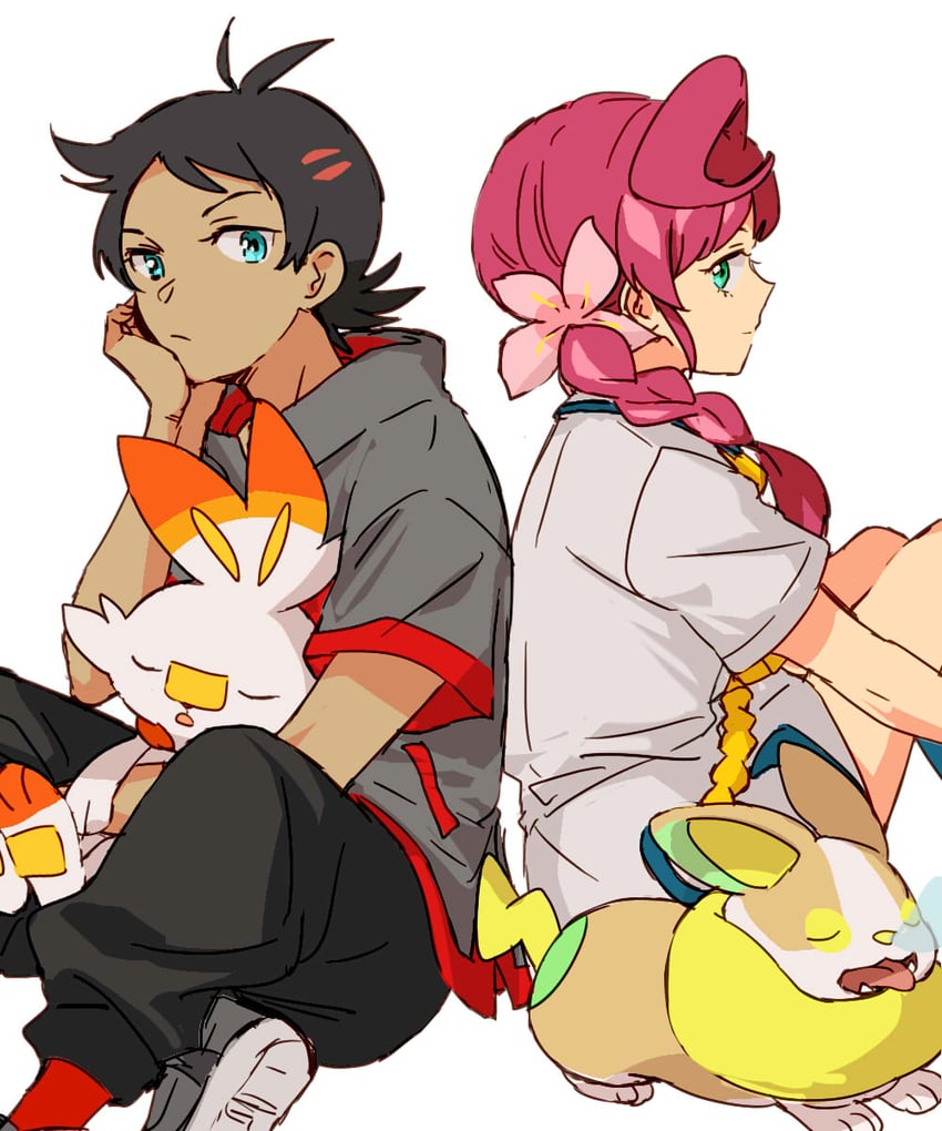 scorbunny, goh, yamper, and chloe (pokemon and 1 more) drawn by hinata_(ryohinata)