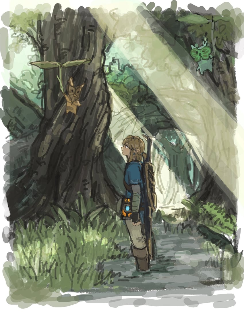 link and korok (the legend of zelda and 1 more) drawn by soraoyogusakana