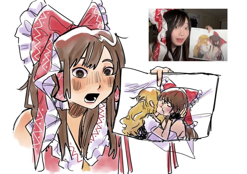 hakurei reimu and kirisame marisa (touhou and 1 more) drawn by aihara-rina and voyagethousand