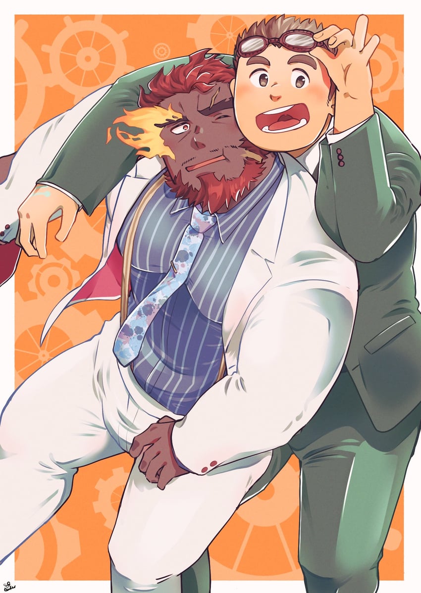 hephaestus and kajiya kurogane (tokyo afterschool summoners) drawn by sawch_cls