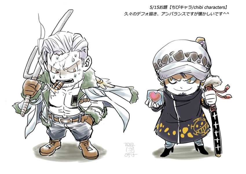 trafalgar law and smoker (one piece) drawn by kokorozashi