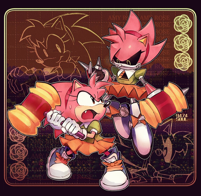 amy rose, classic amy, and metal amy (sonic and 1 more) drawn by 9474s0ul